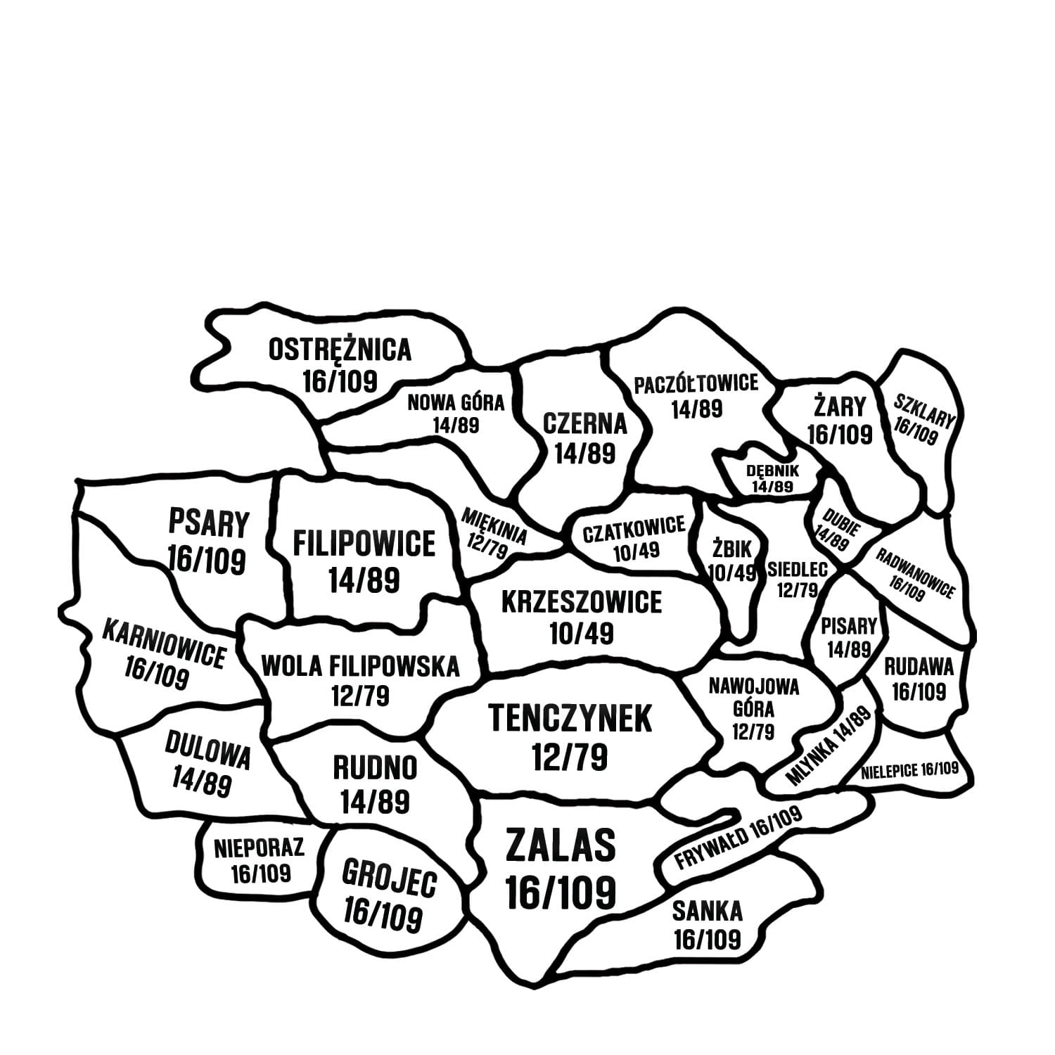 Mapa stref dostawy Piecyka z miejscowościami, kosztami dostawy i progami darmowej dostawy